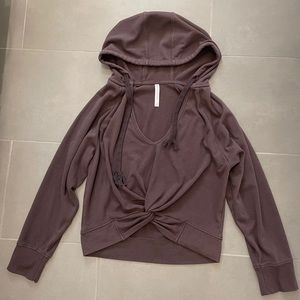 Fabletics Sydney Solid Brown Twist Front Cropped V Pullover Hoodie Sweatshirt